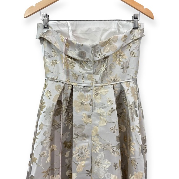 Mac Duggal NEW White Gold Brocade Strapless Golden Floral High Low Gown - Size 4 - Picture 13 of 15